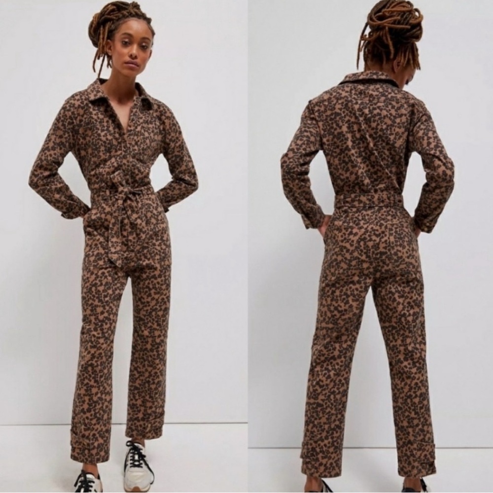 Anthropologie Brown Leopard Print Jumpsuit